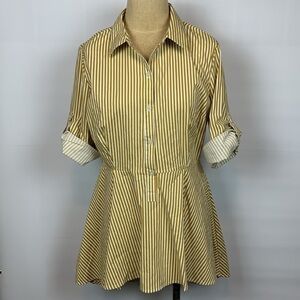 New York & Company khaki Brown Striped Button-Up Top